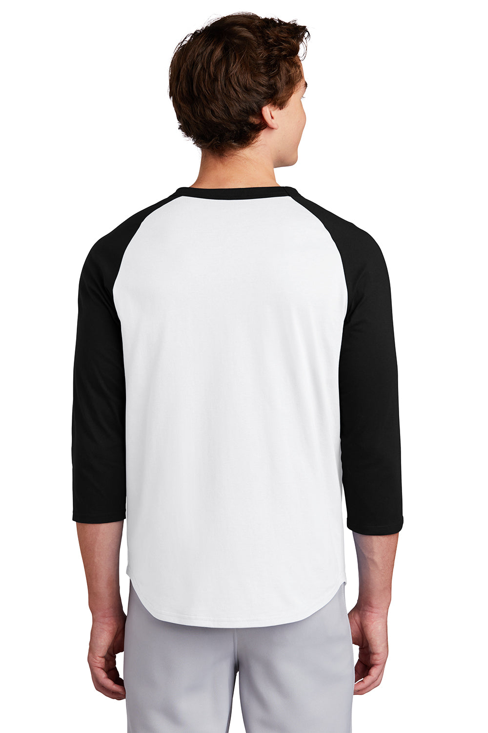 Sport-Tek T200 Mens 3/4 Sleeve Crewneck T-Shirt White/Black Model Back