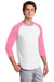 Sport-Tek T200 Mens 3/4 Sleeve Crewneck T-Shirt White/Bright Pink Model 3q