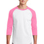 Sport-Tek Mens 3/4 Sleeve Crewneck T-Shirt - White/Bright Pink