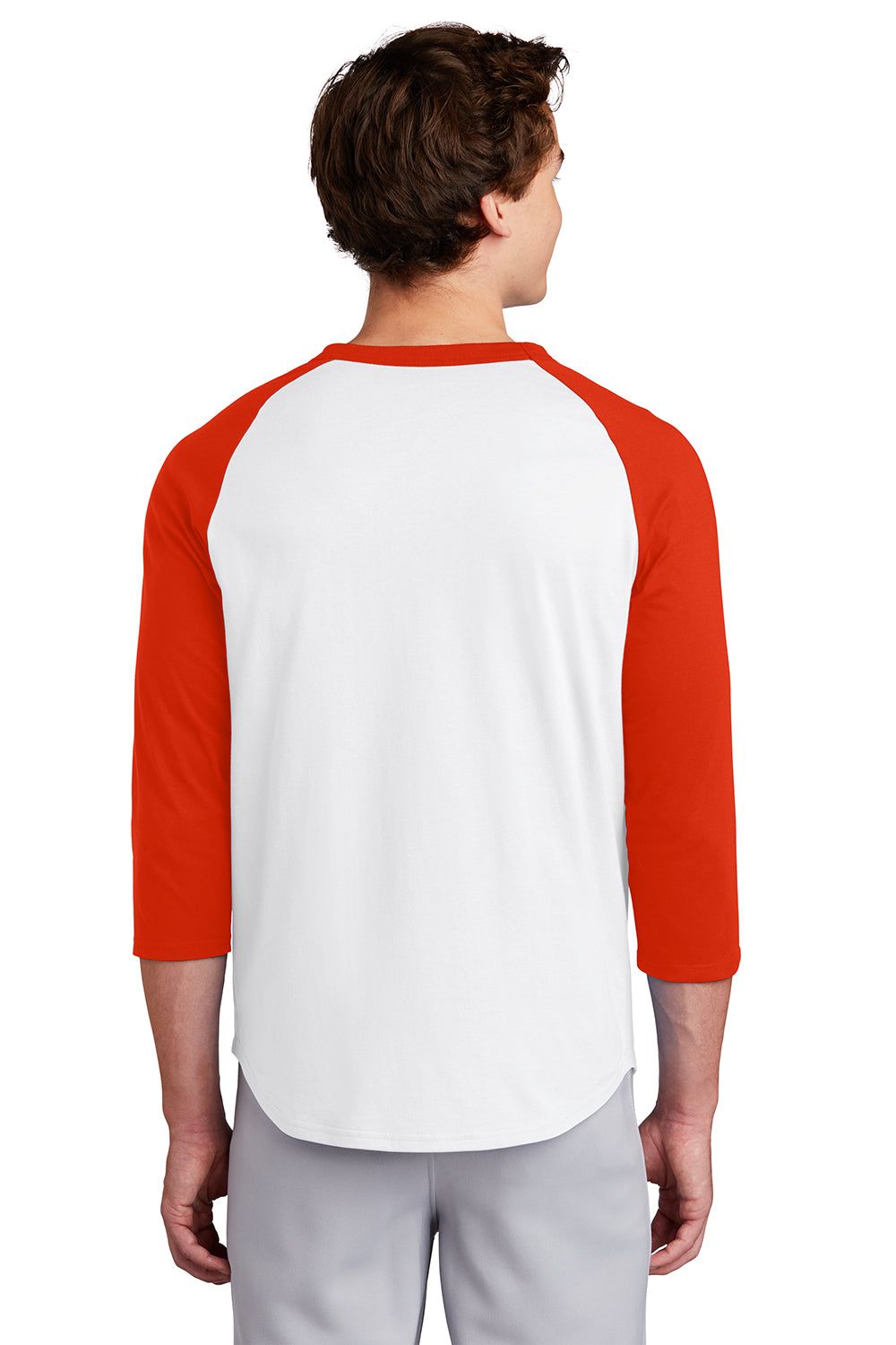 Sport-Tek T200 Mens 3/4 Sleeve Crewneck T-Shirt White/Deep Orange Model Back