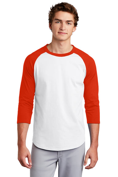 Sport-Tek T200 Mens 3/4 Sleeve Crewneck T-Shirt White/Deep Orange Model Front