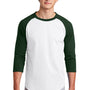 Sport-Tek Mens 3/4 Sleeve Crewneck T-Shirt - White/Forest Green