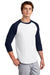 Sport-Tek T200 Mens 3/4 Sleeve Crewneck T-Shirt White/Navy Blue Model 3q