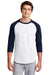 Sport-Tek T200 Mens 3/4 Sleeve Crewneck T-Shirt White/Navy Blue Model Front