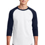 Sport-Tek Mens 3/4 Sleeve Crewneck T-Shirt - White/Navy Blue