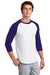 Sport-Tek T200 Mens 3/4 Sleeve Crewneck T-Shirt White/Purple Model 3q