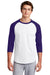 Sport-Tek T200 Mens 3/4 Sleeve Crewneck T-Shirt White/Purple Model Front