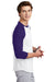 Sport-Tek T200 Mens 3/4 Sleeve Crewneck T-Shirt White/Purple Model Side