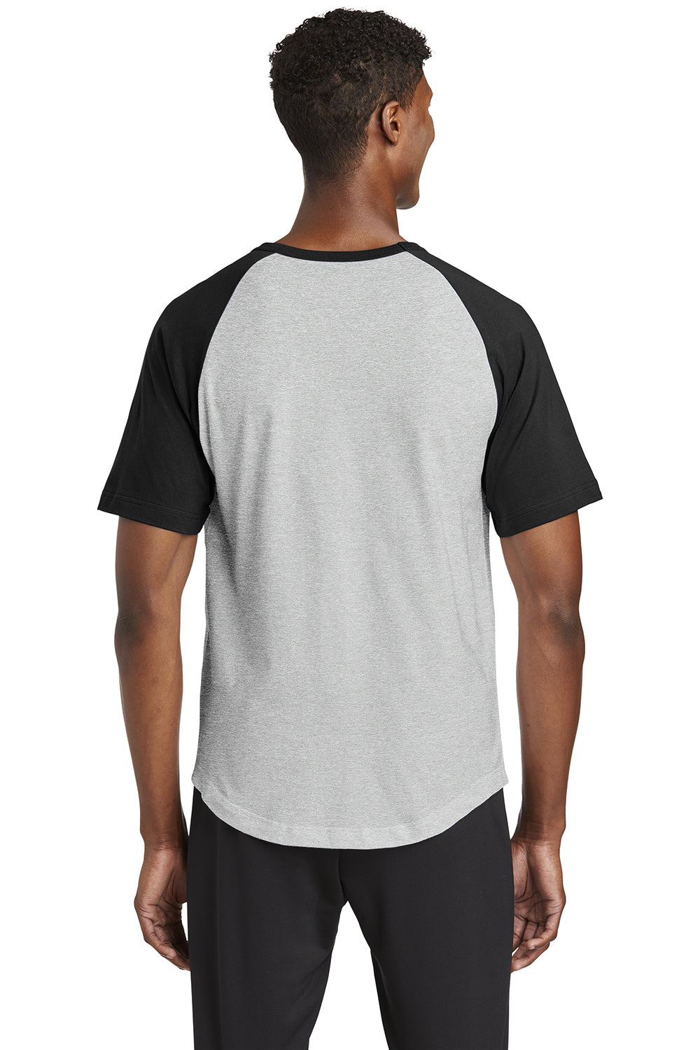 Sport-Tek T201 Mens Short Sleeve Crewneck T-Shirt Heather Grey/Black Model Back