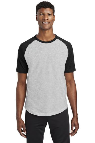 Sport-Tek T201 Mens Short Sleeve Crewneck T-Shirt Heather Grey/Black Model Front