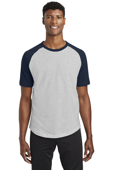 Sport-Tek T201 Mens Short Sleeve Crewneck T-Shirt Heather Grey/Navy Blue Model Front