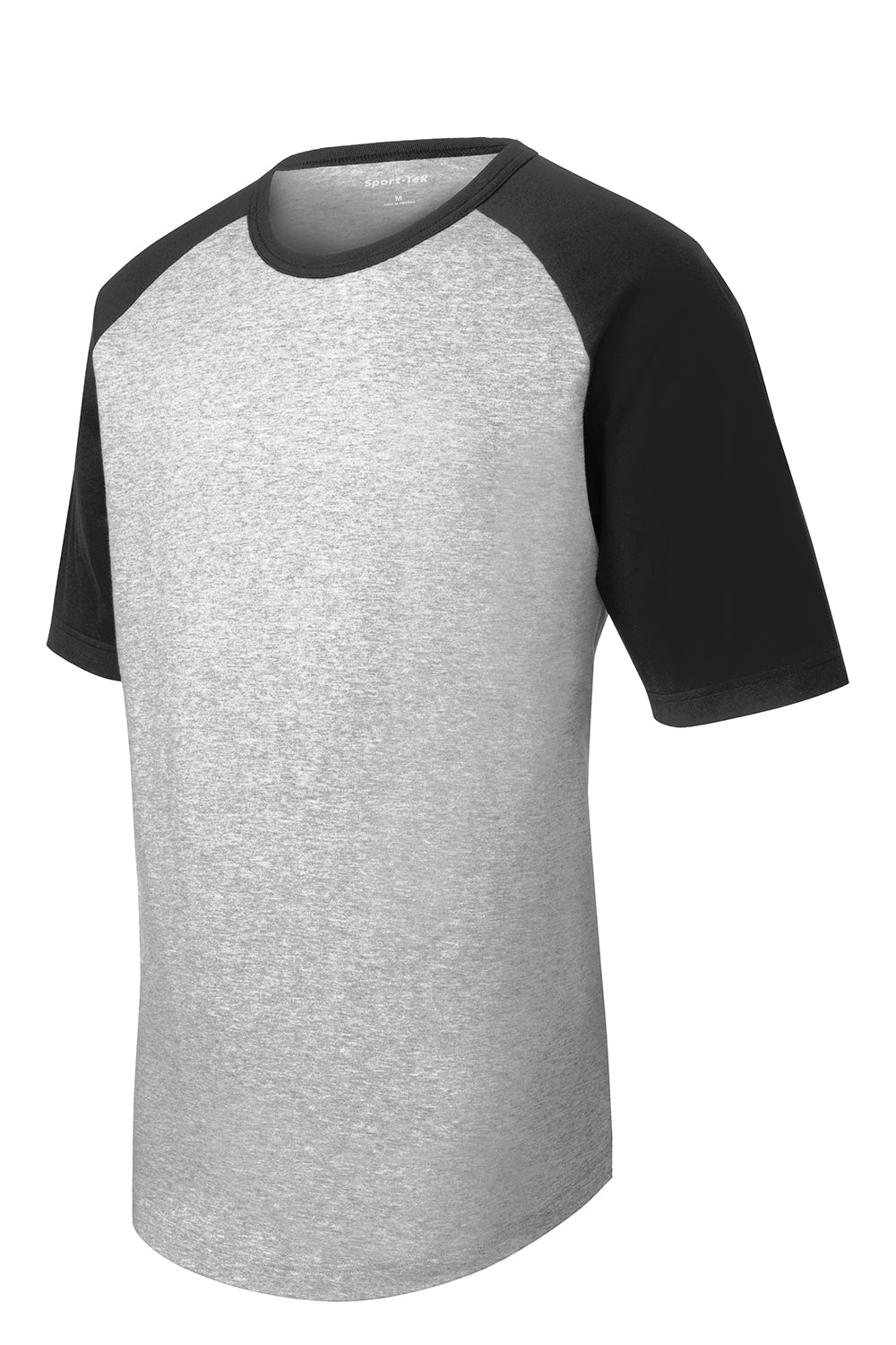 Sport-Tek T201 Mens Short Sleeve Crewneck T-Shirt Heather Grey/Black Flat Front