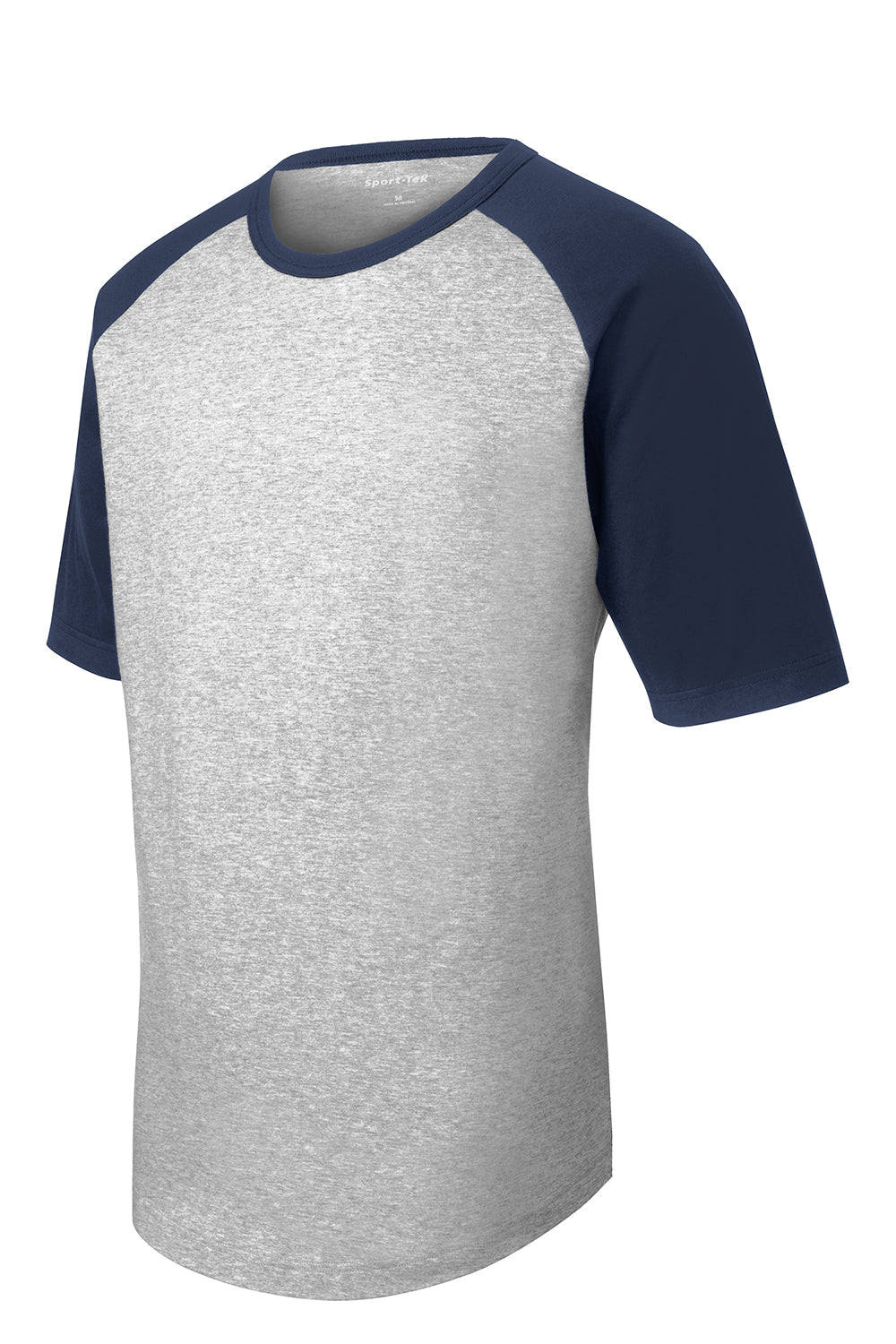 Sport-Tek T201 Mens Short Sleeve Crewneck T-Shirt Heather Grey/Navy Blue Flat Front