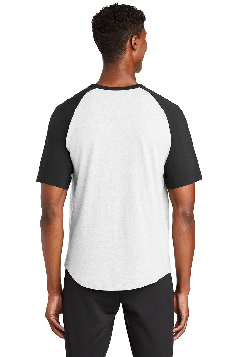 Sport-Tek T201 Mens Short Sleeve Crewneck T-Shirt White/Black Model Back