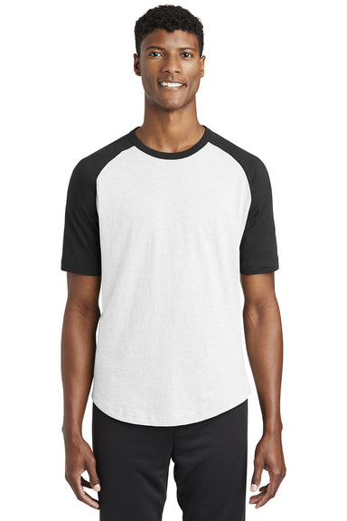 Sport-Tek T201 Mens Short Sleeve Crewneck T-Shirt White/Black Model Front