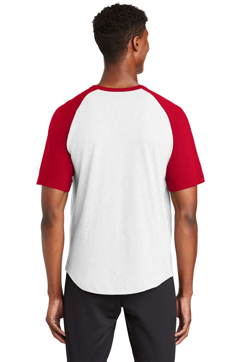 Sport-Tek T201 Mens Short Sleeve Crewneck T-Shirt White/Red Model Back