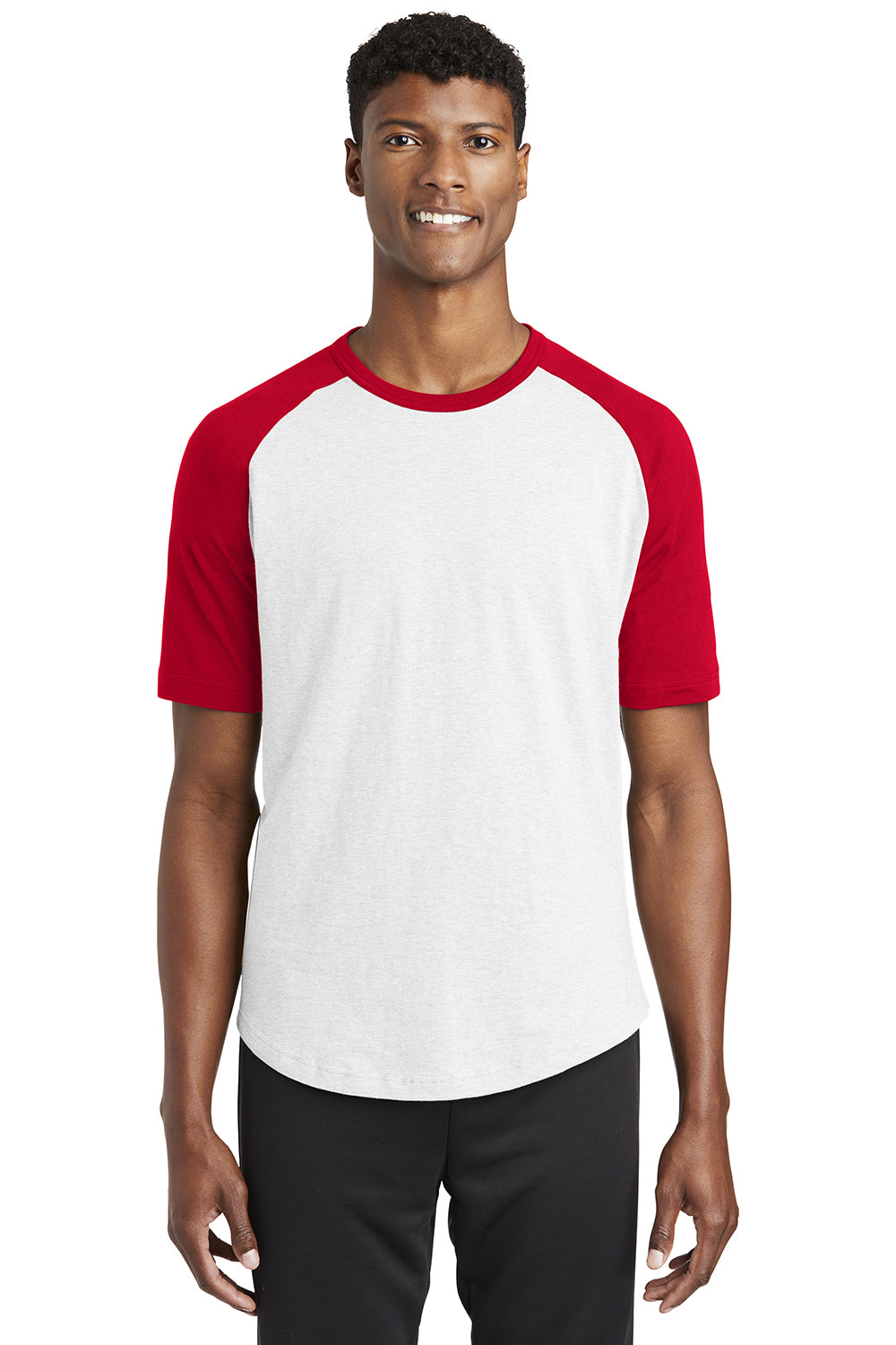 Sport-Tek T201 Mens Short Sleeve Crewneck T-Shirt White/Red Model Front