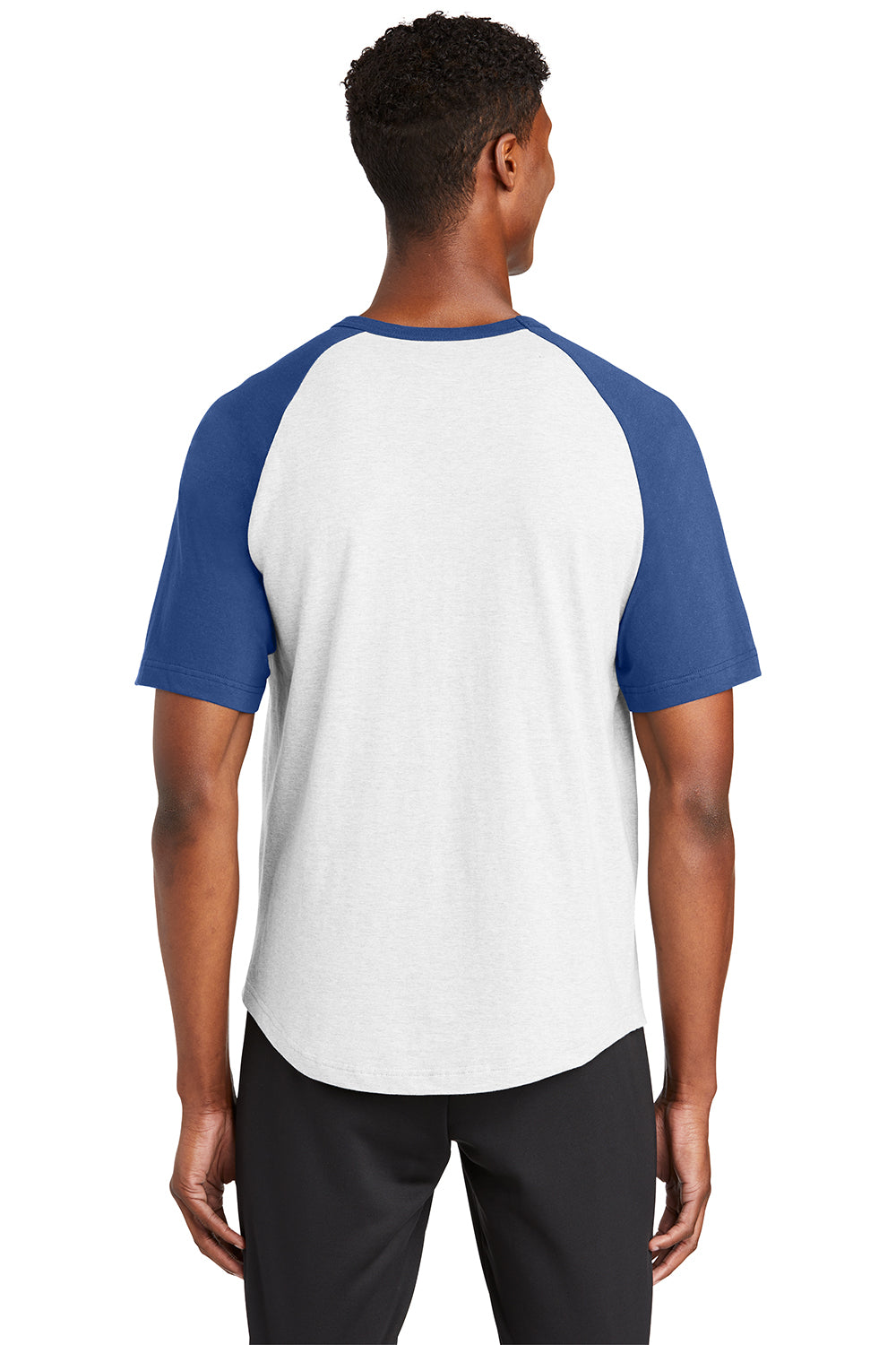 Sport-Tek T201 Mens Short Sleeve Crewneck T-Shirt White/Royal Blue Model Back