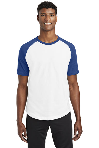 Sport-Tek T201 Mens Short Sleeve Crewneck T-Shirt White/Royal Blue Model Front