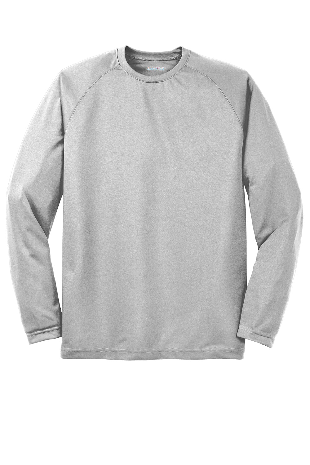 Sport-Tek T473LS Mens Dry Zone Moisture Wicking Long Sleeve Crewneck T-Shirt Silver Grey Flat Front