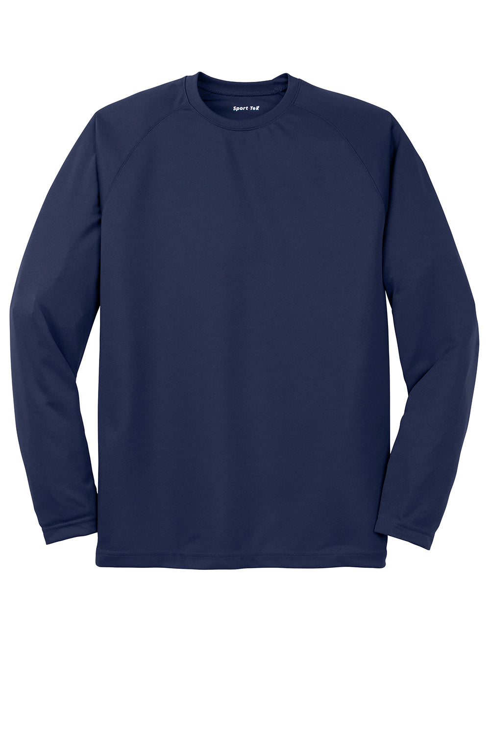 Sport-Tek T473LS Mens Dry Zone Moisture Wicking Long Sleeve Crewneck T-Shirt True Navy Blue Flat Front