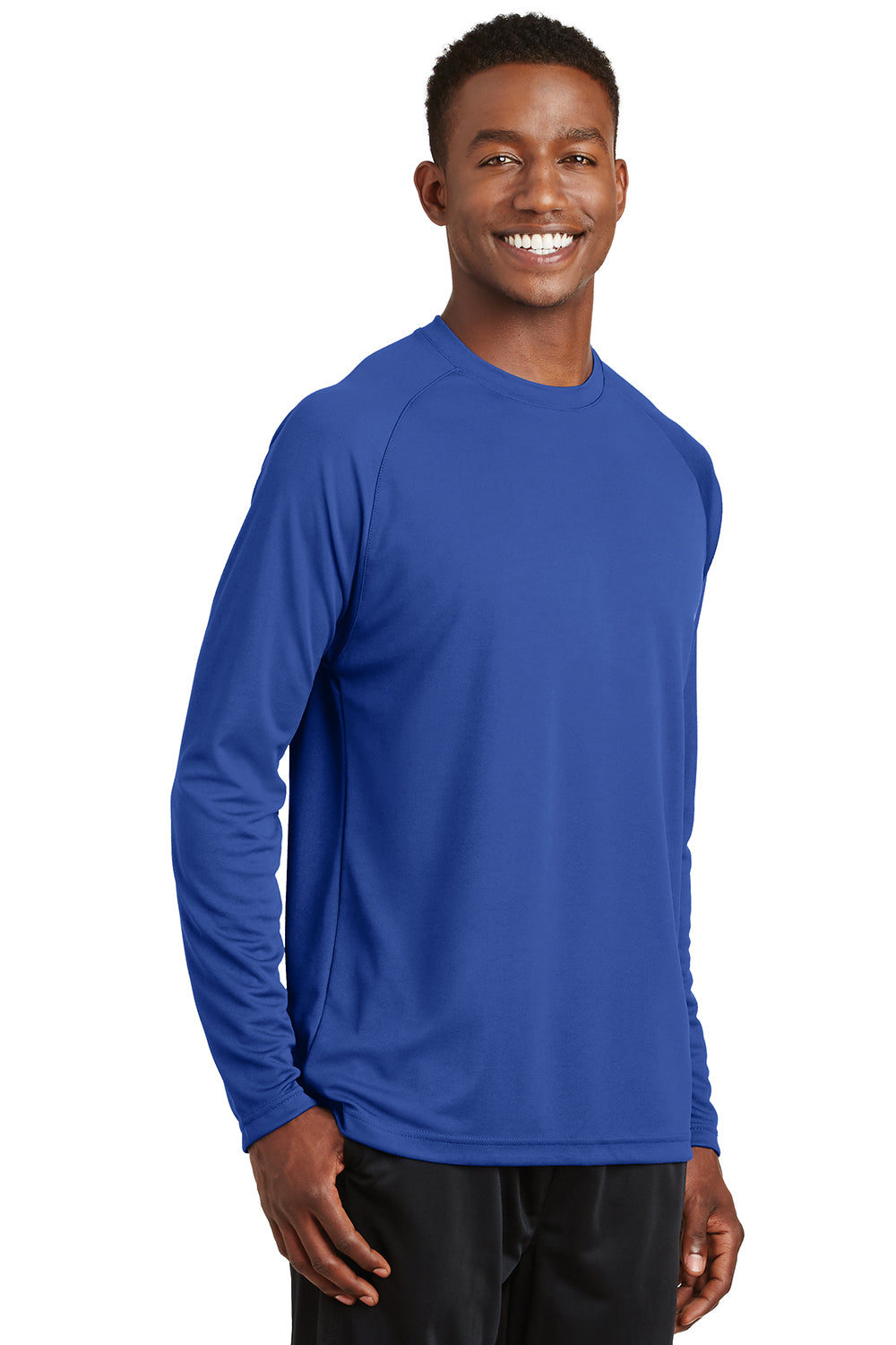 Sport-Tek T473LS Mens Dry Zone Moisture Wicking Long Sleeve Crewneck T-Shirt True Royal Blue Model 3q