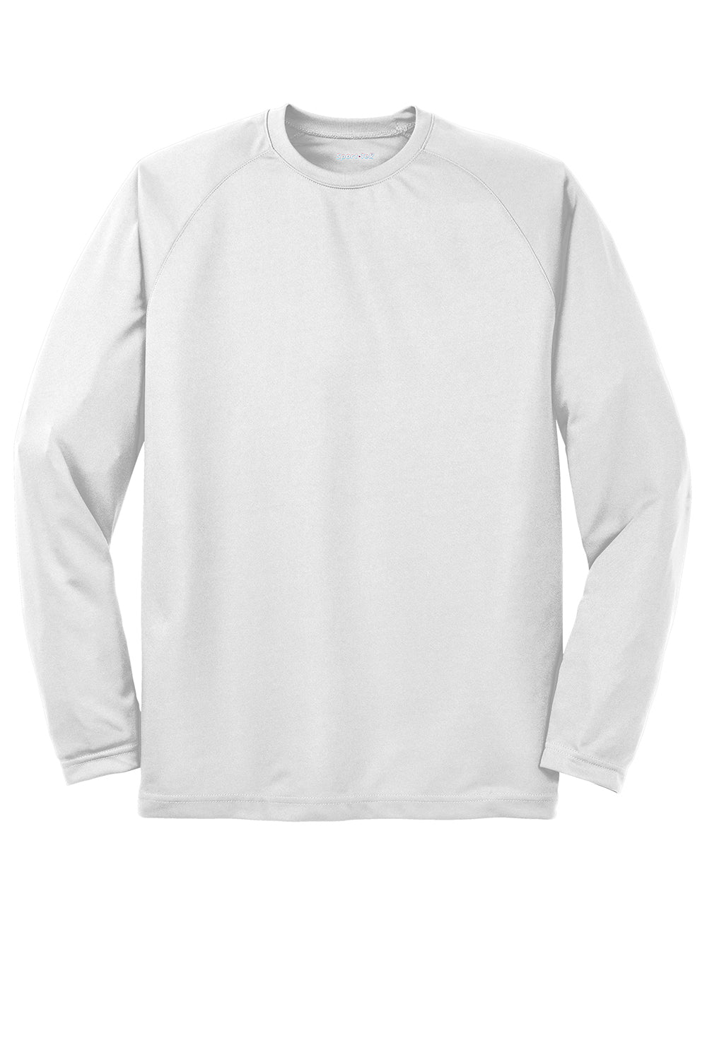 Sport-Tek T473LS Mens Dry Zone Moisture Wicking Long Sleeve Crewneck T-Shirt White Flat Front