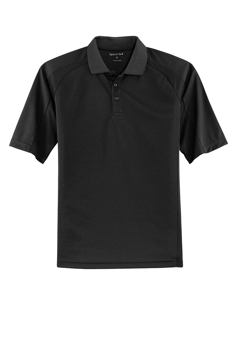 Sport-Tek T474 Mens Dri-Mesh Moisture Wicking Short Sleeve Polo Shirt Black Flat Front