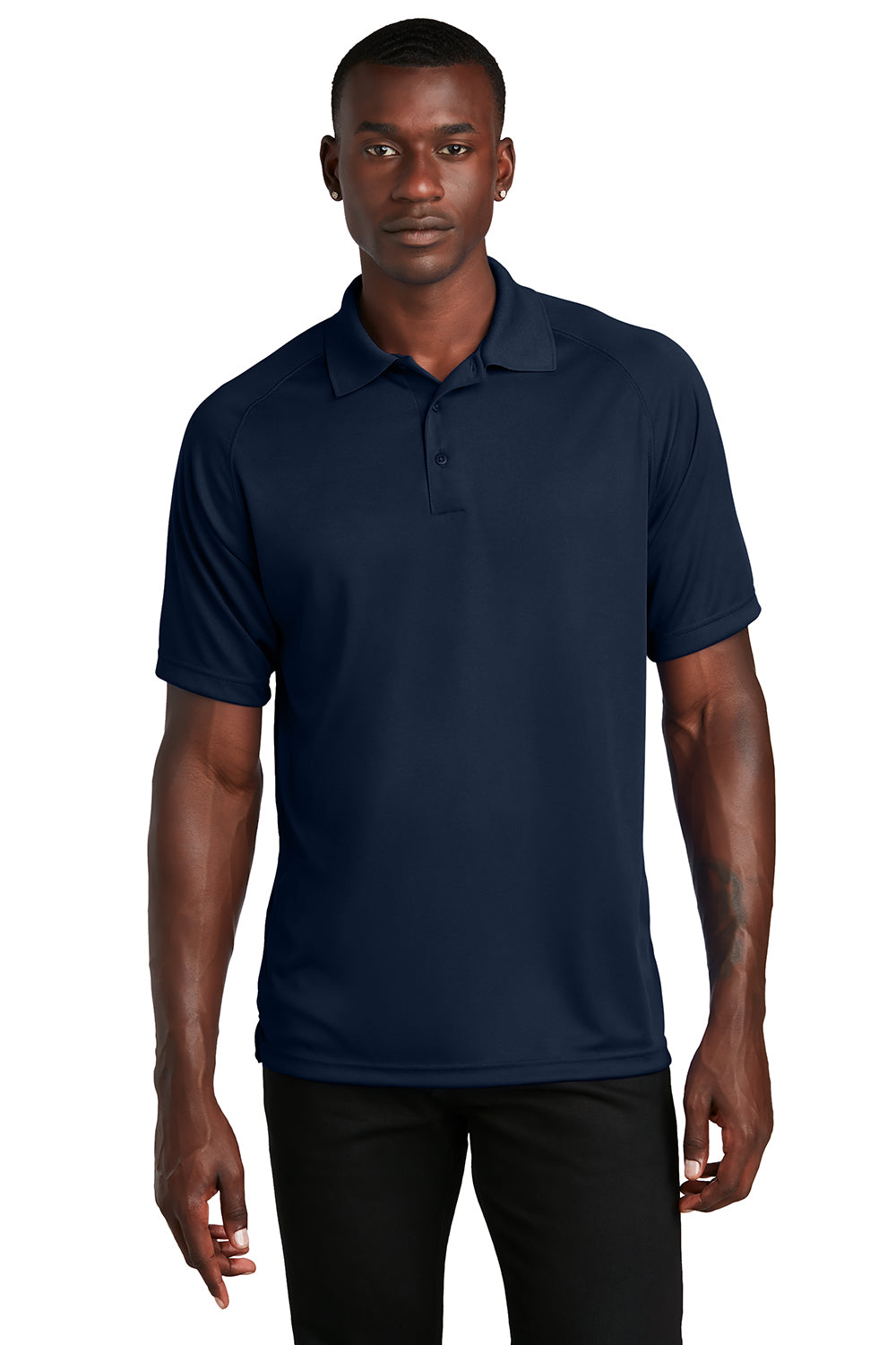 Sport-Tek T475 Mens Dry Zone Moisture Wicking Short Sleeve Polo Shirt True Navy Blue Model Front