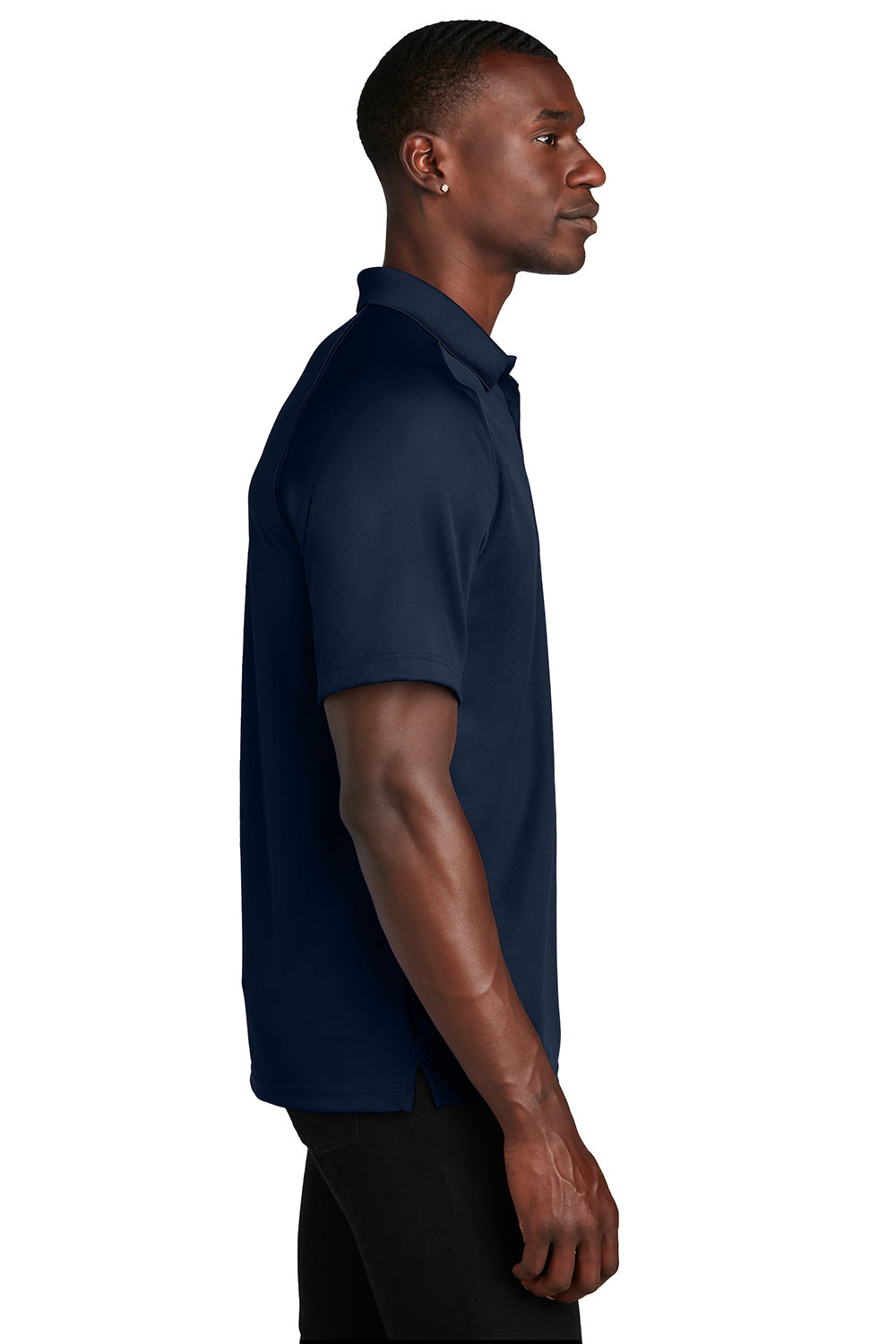 Sport-Tek T475 Mens Dry Zone Moisture Wicking Short Sleeve Polo Shirt True Navy Blue Model Side