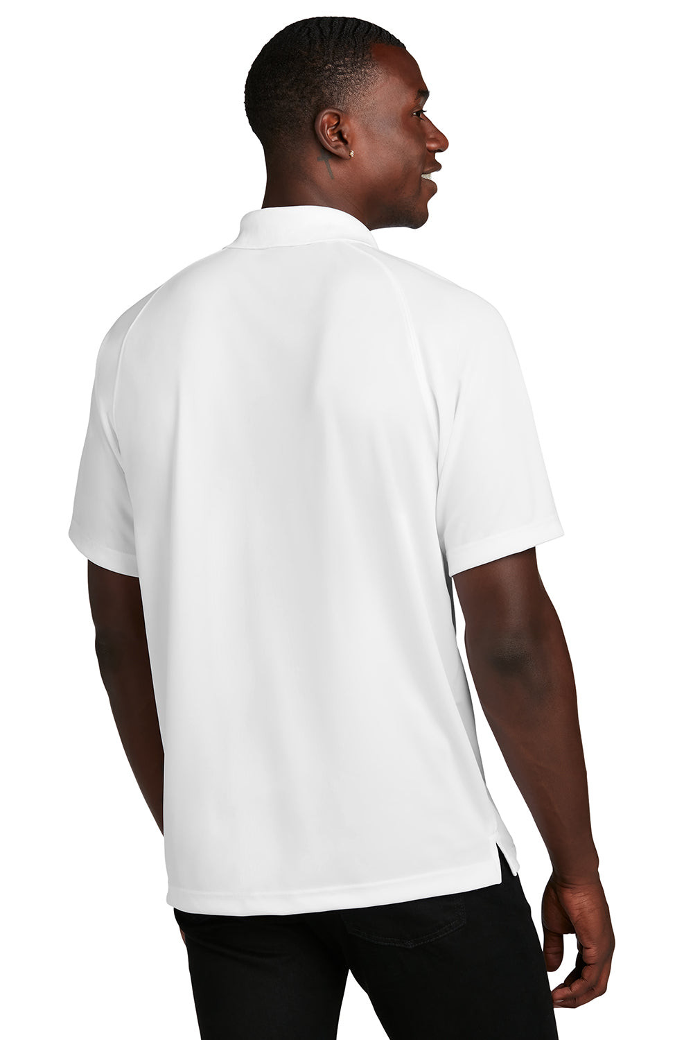 Sport-Tek T475 Mens Dry Zone Moisture Wicking Short Sleeve Polo Shirt White Model Back