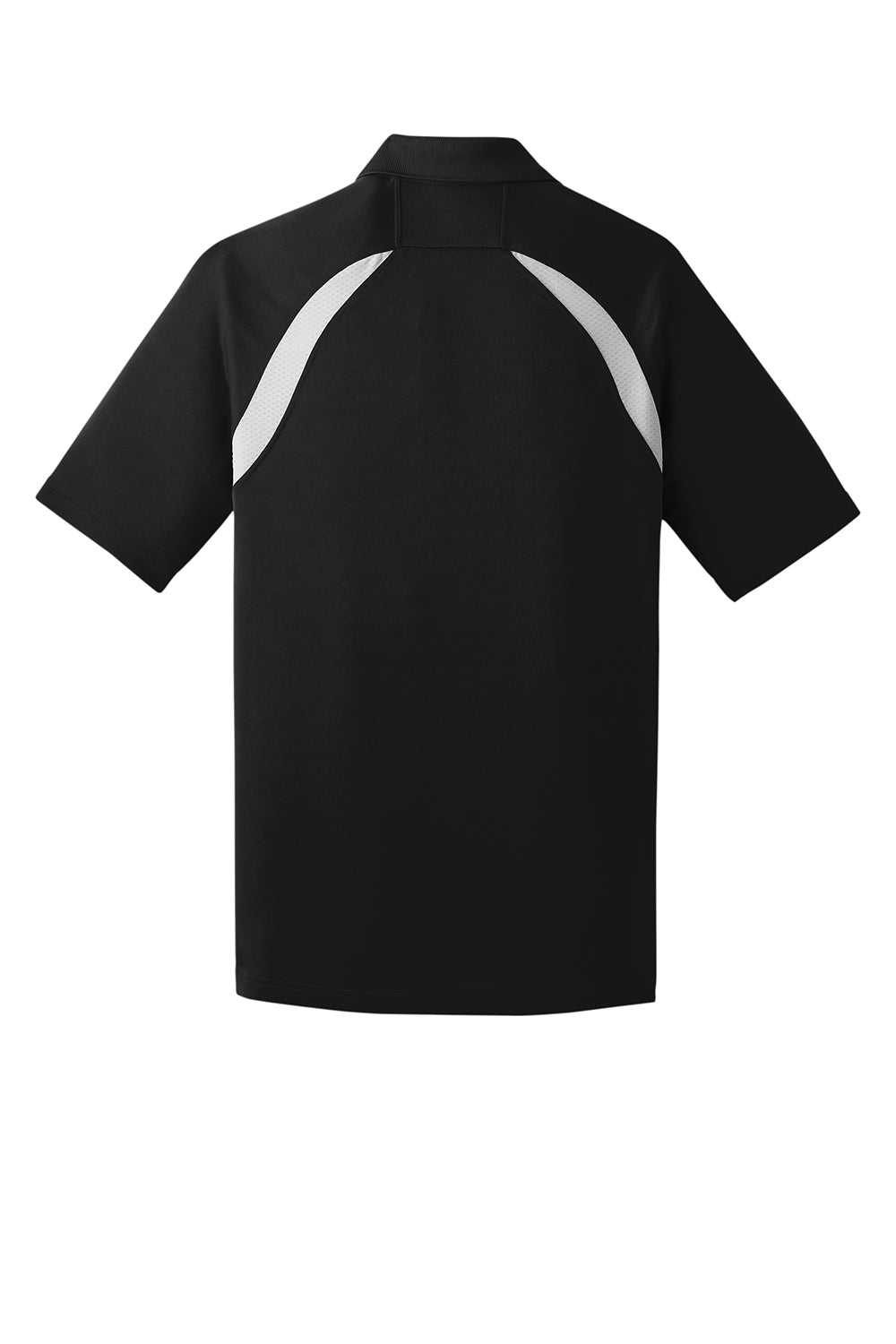 Sport-Tek T476 Mens Dry Zone Moisture Wicking Short Sleeve Polo Shirt Black/White Flat Back