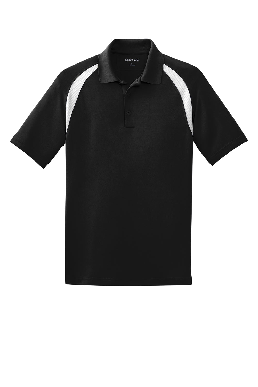 Sport-Tek T476 Mens Dry Zone Moisture Wicking Short Sleeve Polo Shirt Black/White Flat Front