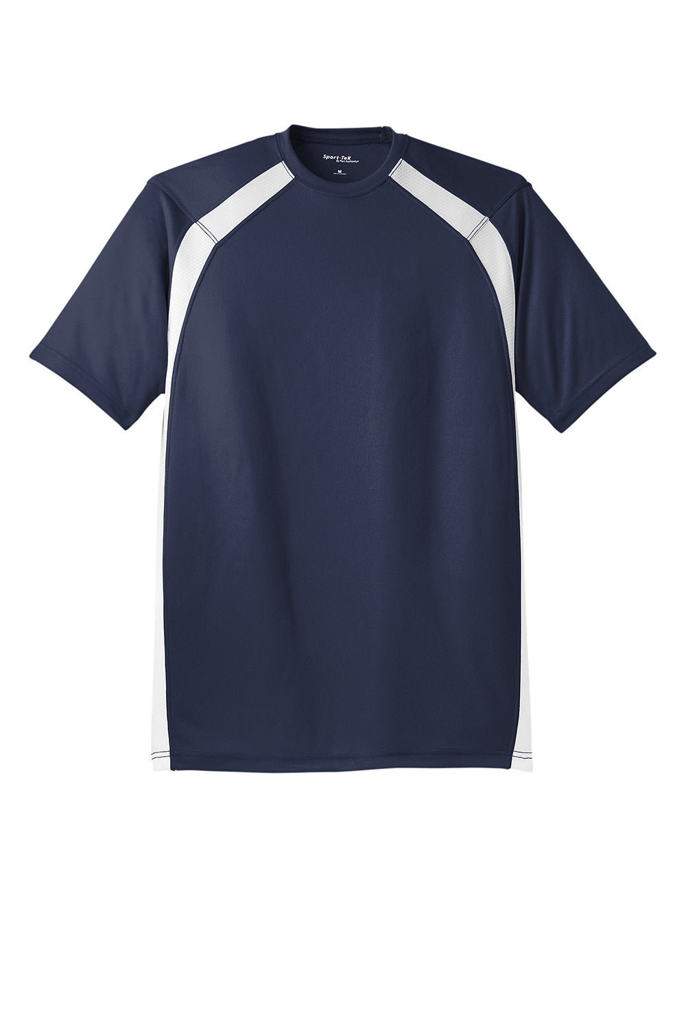 Sport-Tek T478 Mens Dry Zone Moisture Wicking Short Sleeve Crewneck T-Shirt True Navy Blue/White Flat Front