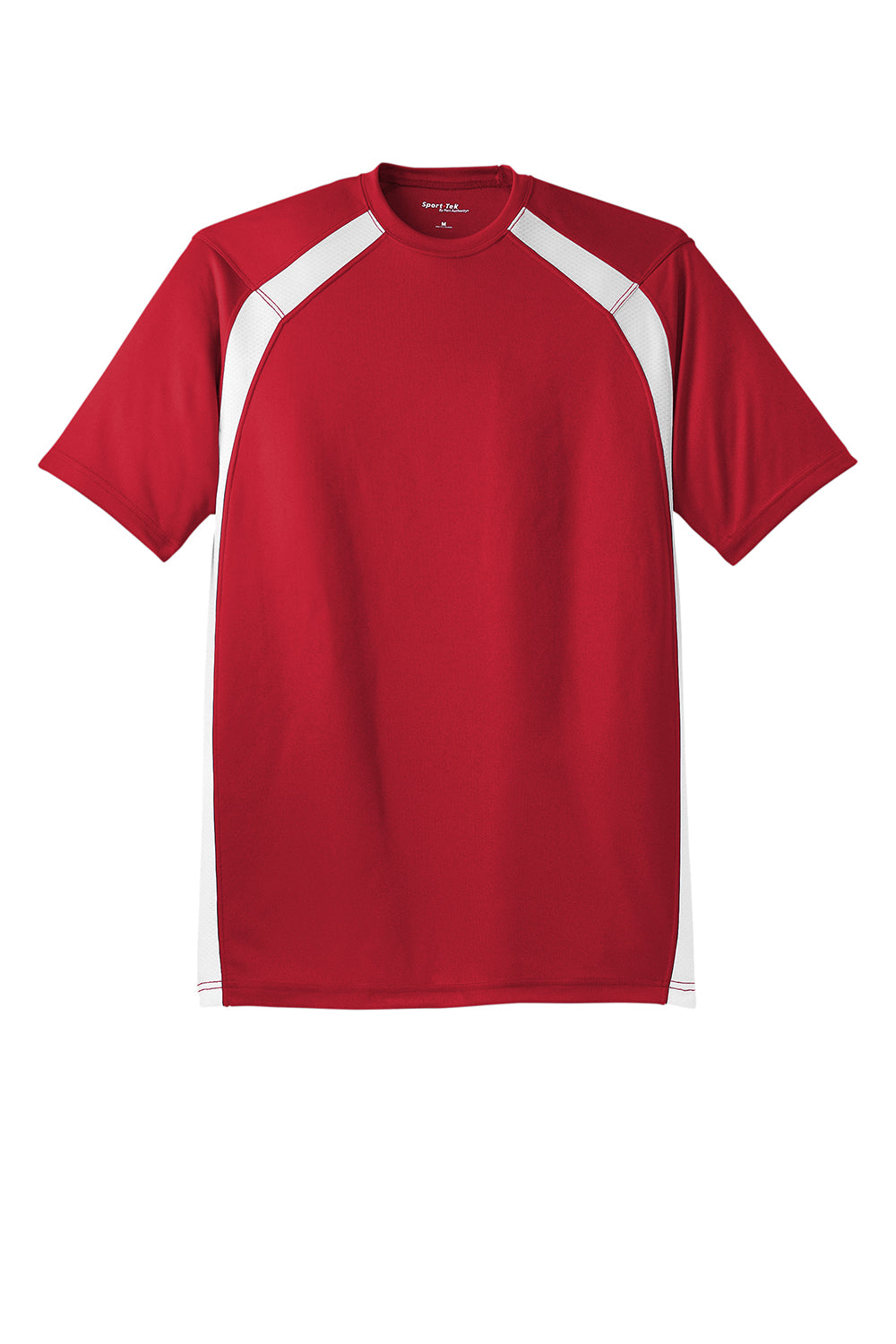 Sport-Tek T478 Mens Dry Zone Moisture Wicking Short Sleeve Crewneck T-Shirt True Red/White Flat Front