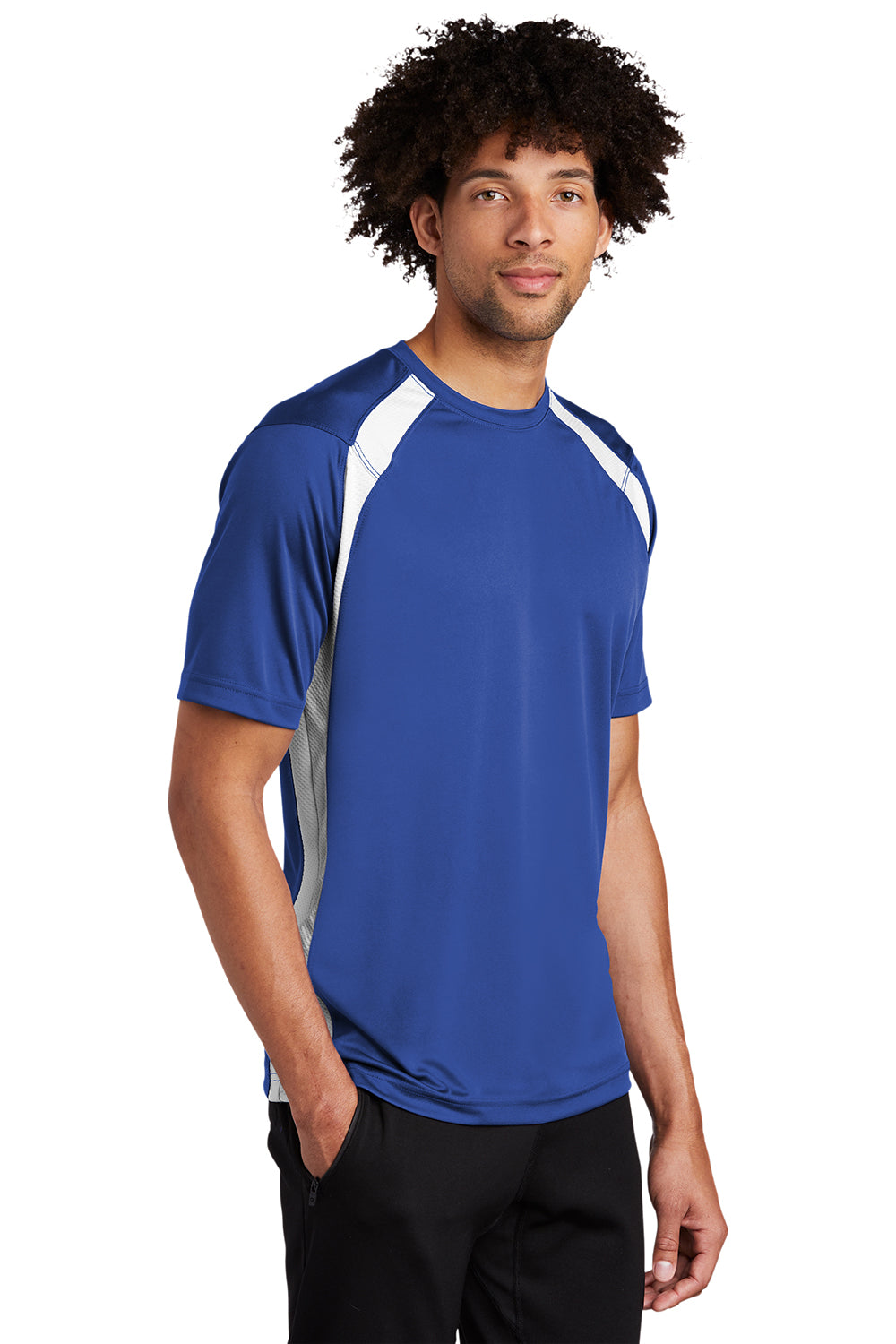 Sport-Tek T478 Mens Dry Zone Moisture Wicking Short Sleeve Crewneck T-Shirt True Royal Blue/White Model 3q