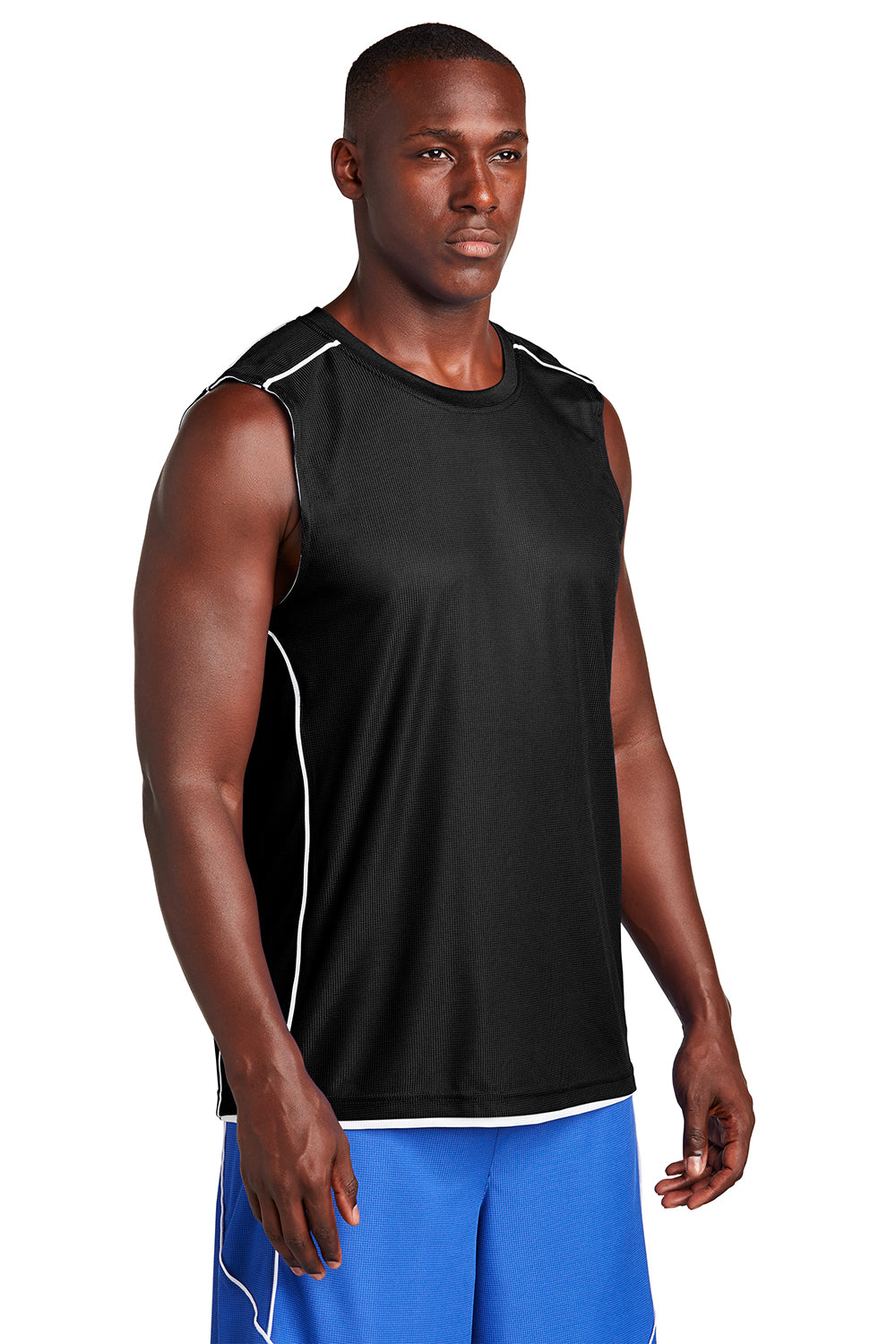 Sport-Tek T555 Mens Moisture Wicking Mesh Reversible Tank Top Black Model 3q