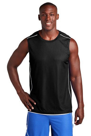 Sport-Tek T555 Mens Moisture Wicking Mesh Reversible Tank Top Black Model Front