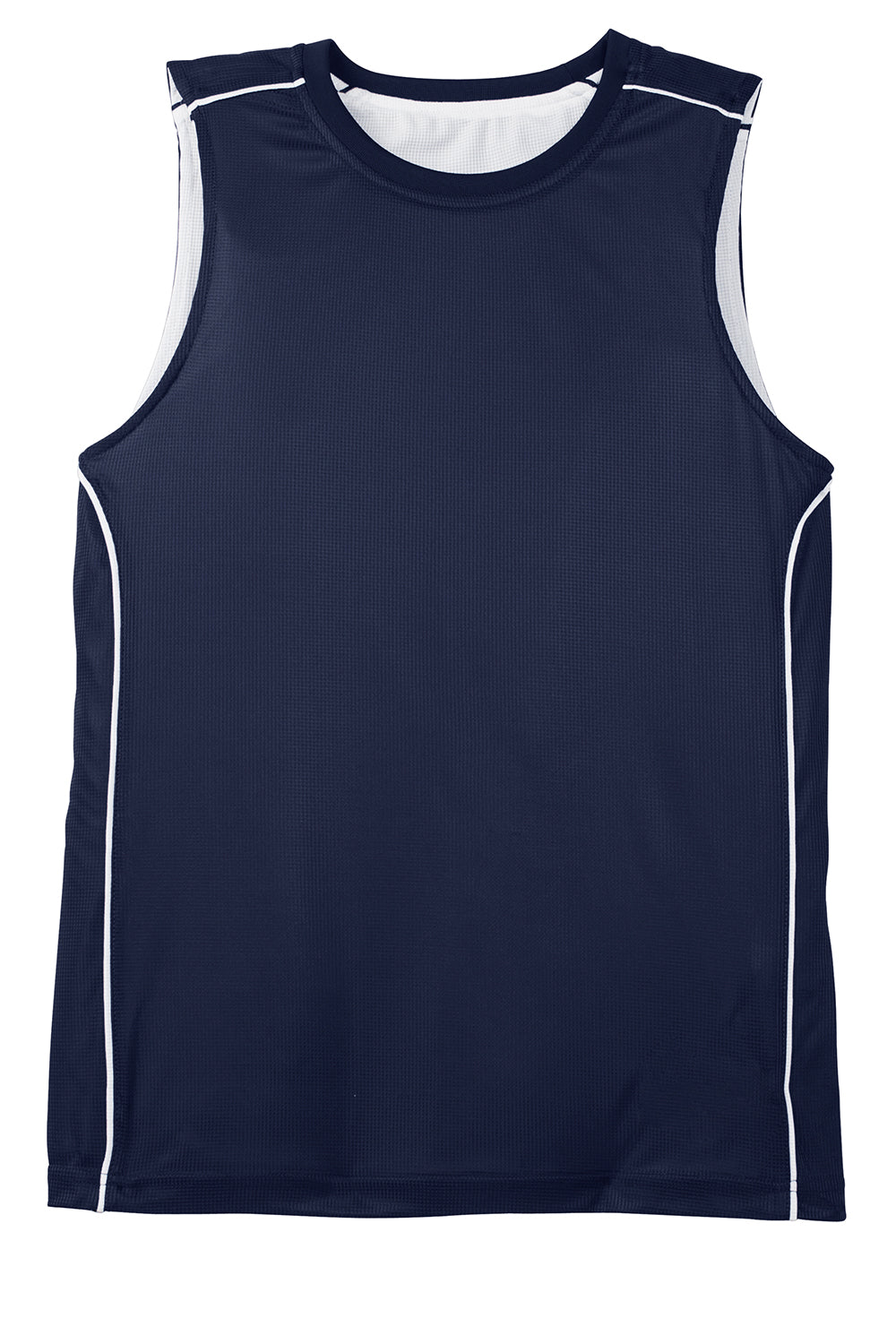 Sport-Tek T555 Mens Moisture Wicking Mesh Reversible Tank Top True Navy Blue Flat Front