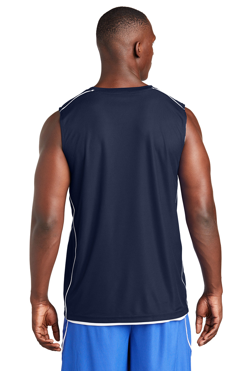 Sport-Tek T555 Mens Moisture Wicking Mesh Reversible Tank Top True Navy Blue Model Back