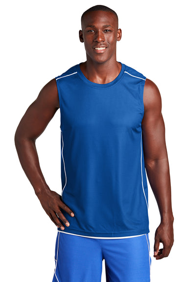 Sport-Tek T555 Mens Moisture Wicking Mesh Reversible Tank Top True Royal Blue Model Front