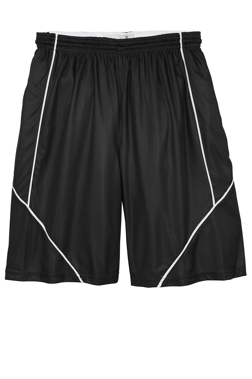 Sport-Tek T565 Mens Moisture Wicking Mesh Reversible Spliced Shorts Black Flat Front