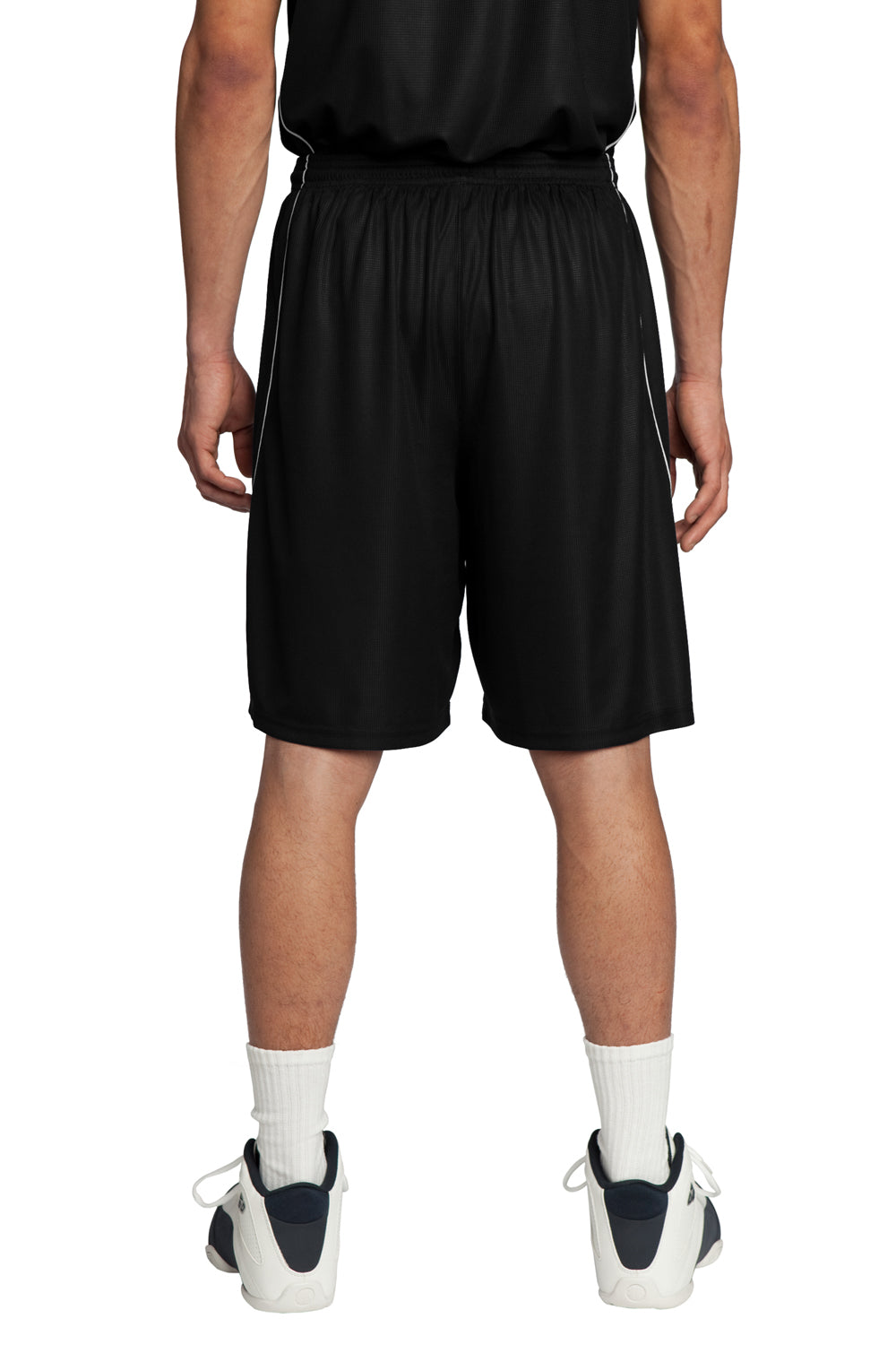 Sport-Tek T565 Mens Moisture Wicking Mesh Reversible Spliced Shorts Black Model Back