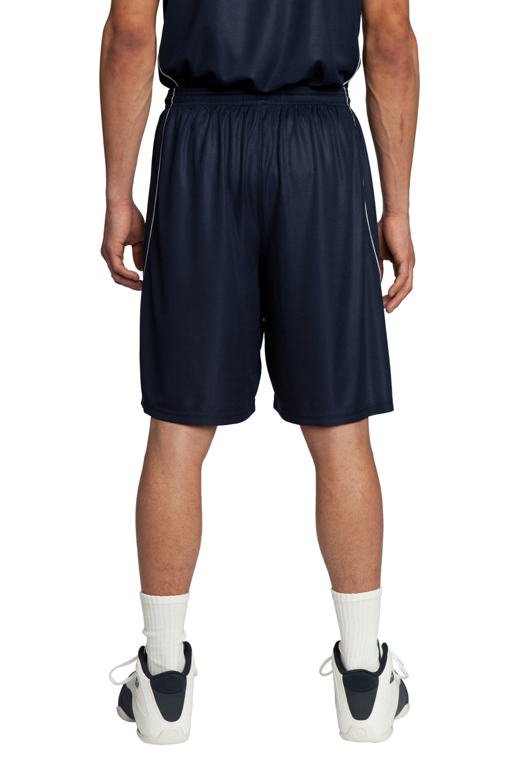 Sport-Tek T565 Mens Moisture Wicking Mesh Reversible Spliced Shorts True Navy Blue Model Back