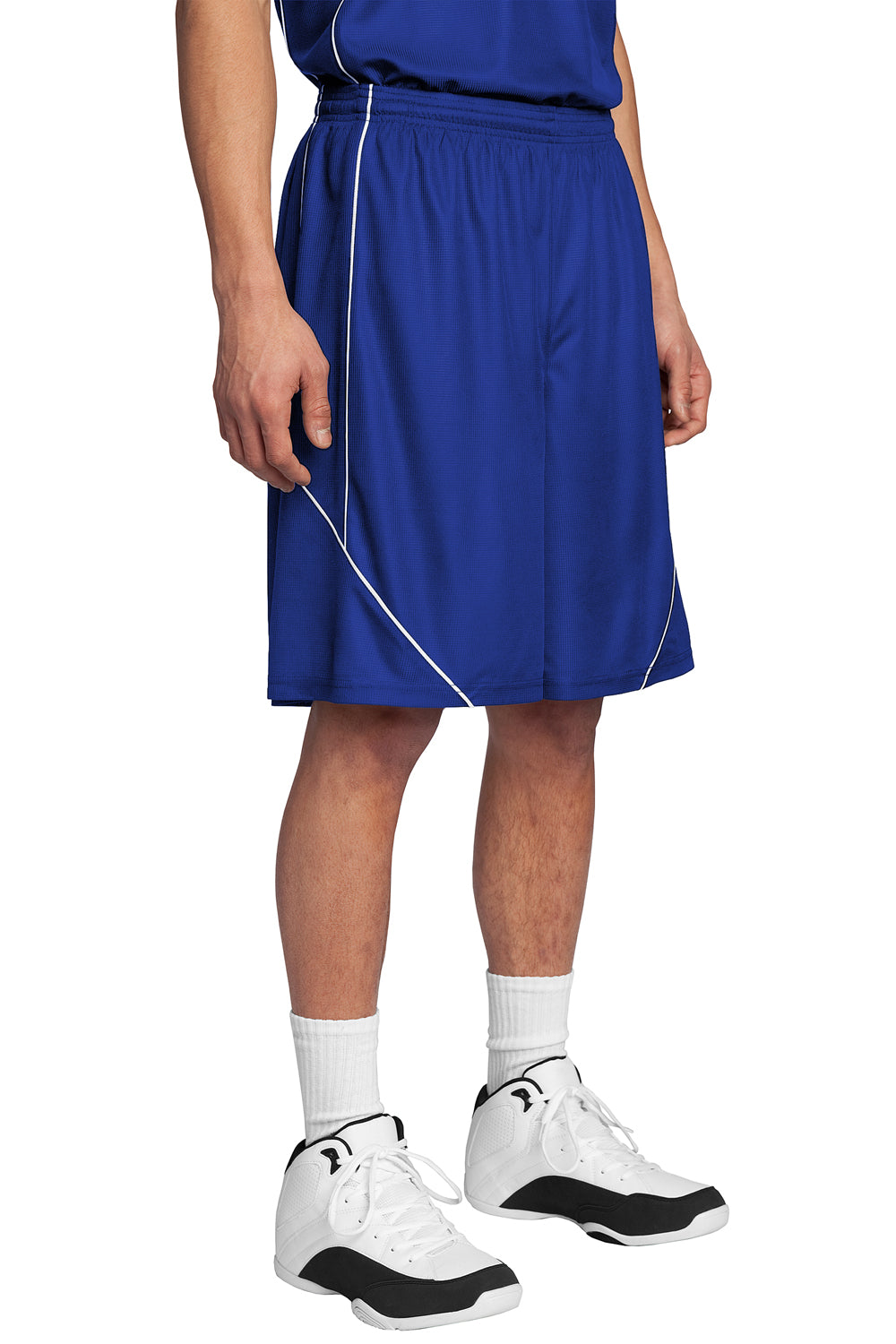 Sport-Tek T565 Mens Moisture Wicking Mesh Reversible Spliced Shorts True Royal Blue Model Front