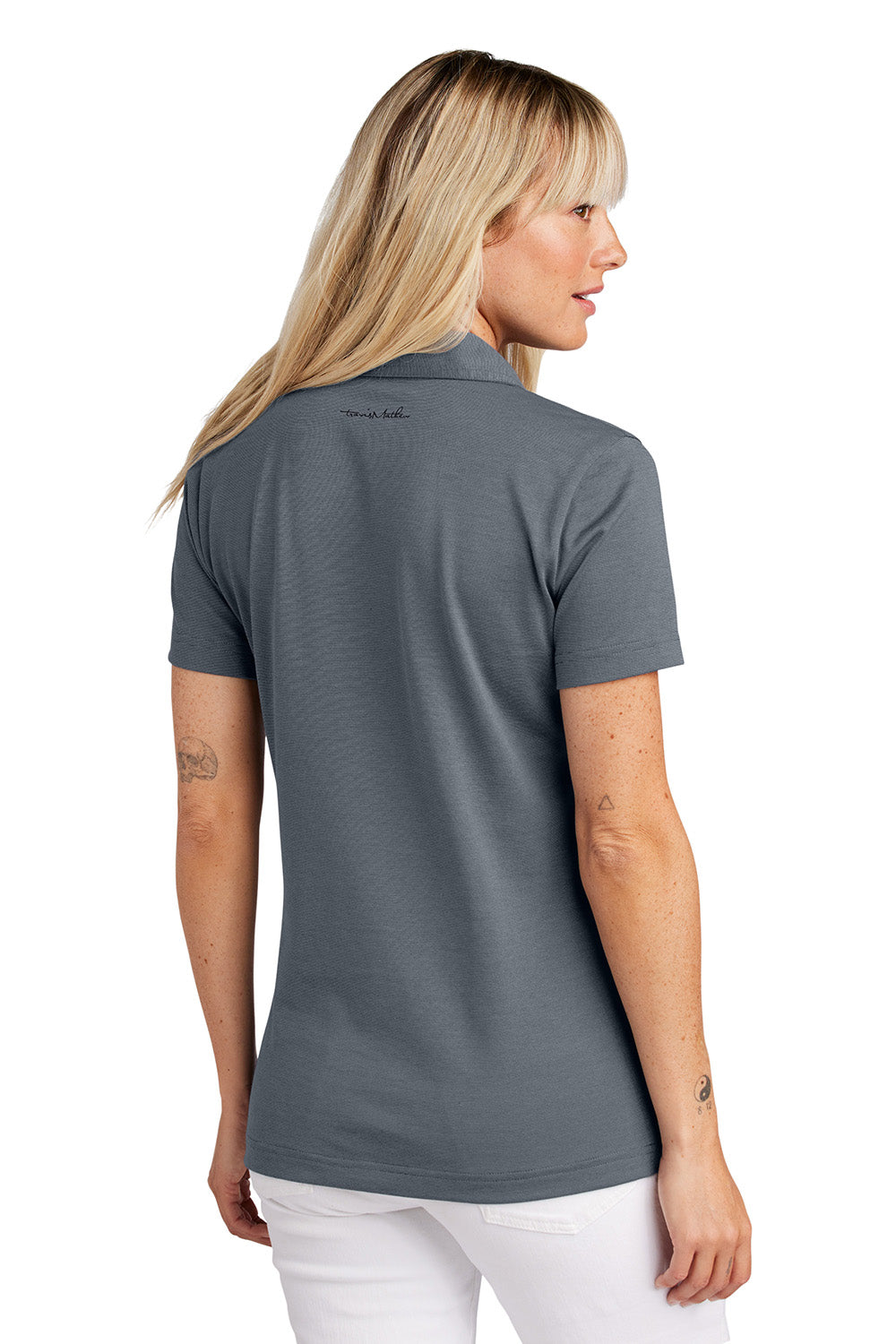 TravisMathew TM1LD005 Womens Sunnyvale Short Sleeve Polo Shirt Heather Night Blue Model Back