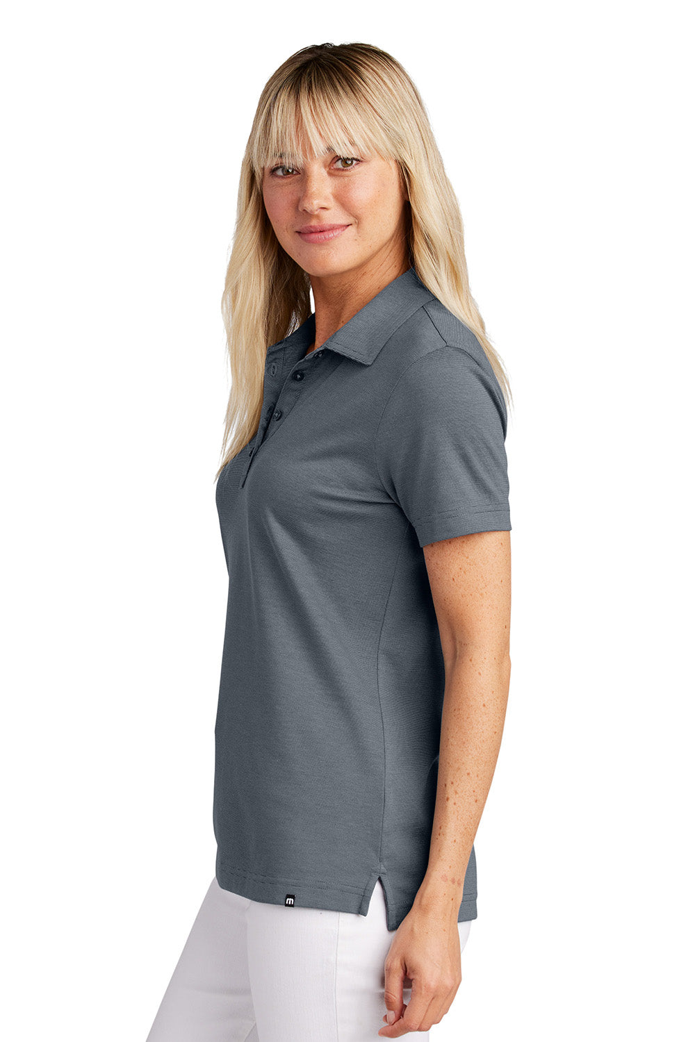 TravisMathew TM1LD005 Womens Sunnyvale Short Sleeve Polo Shirt Heather Night Blue Model Side