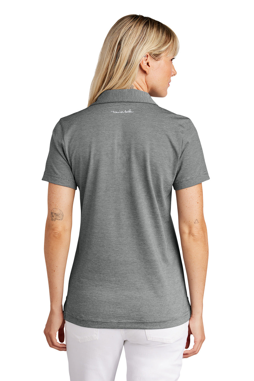 TravisMathew TM1LD005 Womens Sunnyvale Short Sleeve Polo Shirt Heather Dark Grey Model Back