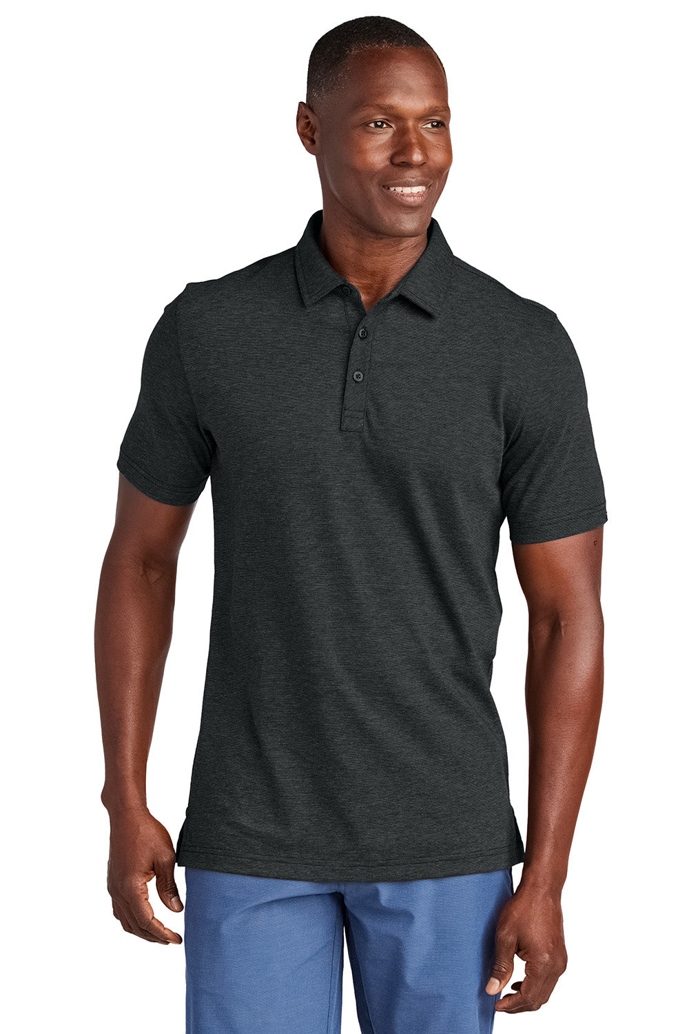 TravisMathew TM1MAA369 Mens Sunnyvale Short Sleeve Polo Shirt Heather Black Model Front