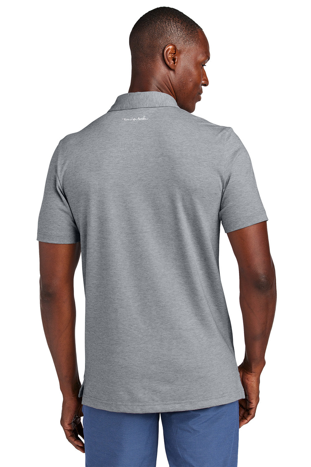 TravisMathew TM1MAA369 Mens Sunnyvale Short Sleeve Polo Shirt Heather Light Grey Model Back